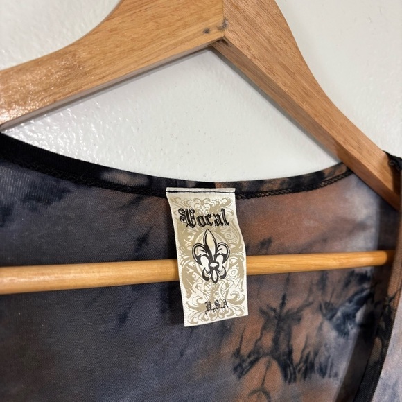 Vocal Navy/Taupe Tie Dyed Heavy Embellished Long Sleeve Tunic Top Size 2XL - Picture 6 of 8